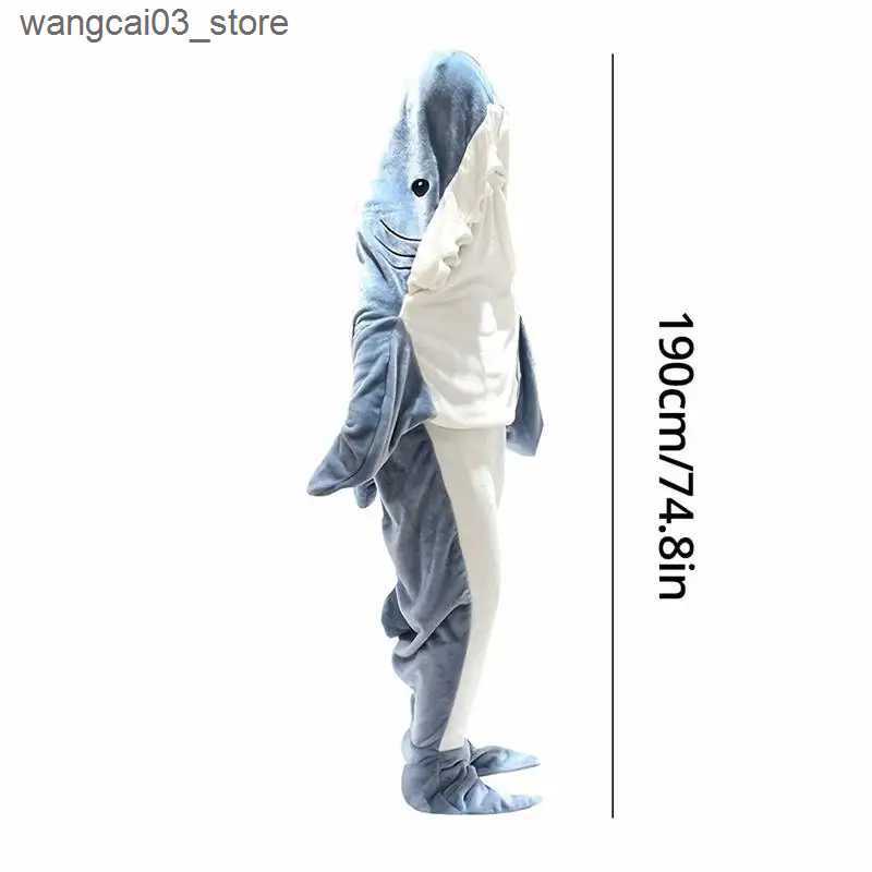 Blankets Swaddling 1pc New Shark Blanket For Adult Wearable Winter Warm Blanket Hooded Playsuit Onesie Funny Sleeping Bag For Slumber Party L240910