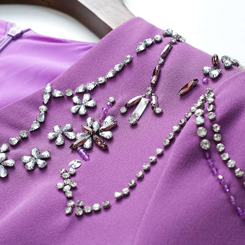 Purple Dress for Womens Summer 2024 New Elegant Style Acetic Acid Splicing V-neck Slimming Hip hugging Skirt