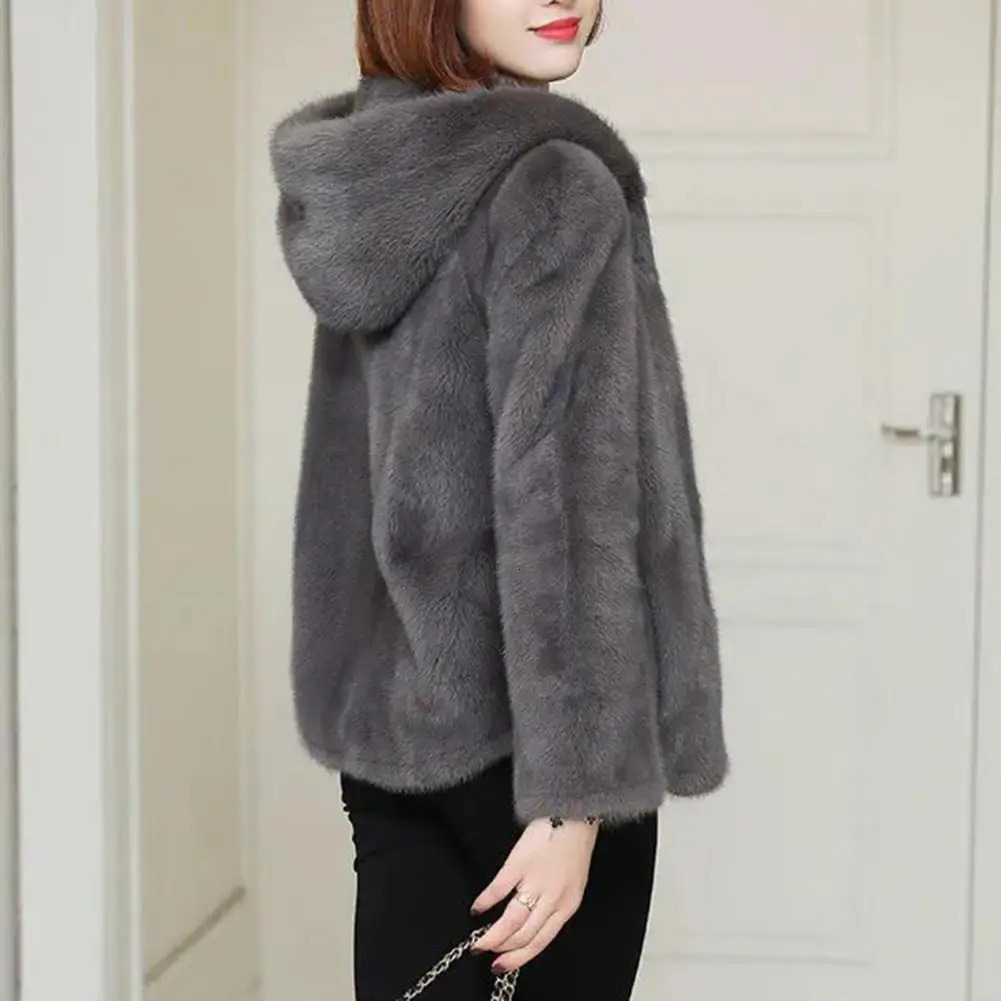 Hooded Coat Polar Fleece Cozy Plush Winter for Women Doublesided Thick Long Sleeves Zipper Closure Cardigan 241011