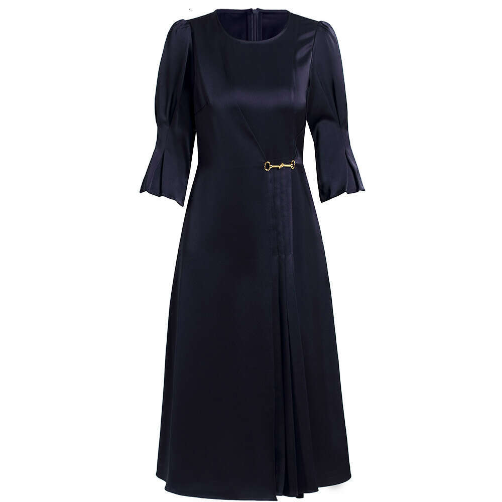 chic exquisite acetic acid dress high waist and slim flared sleeves A-line skirt with high-end feel autumn 2024 new product