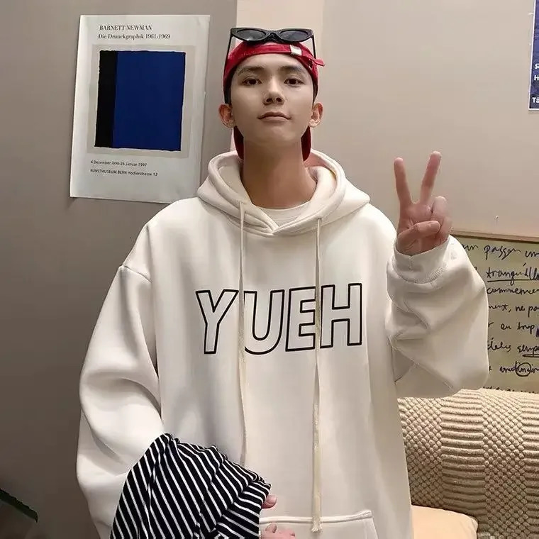 Green letter printed mens hoodie autumn Hong Kong fashion n high-end street loose velvet jacket Y2K 241011