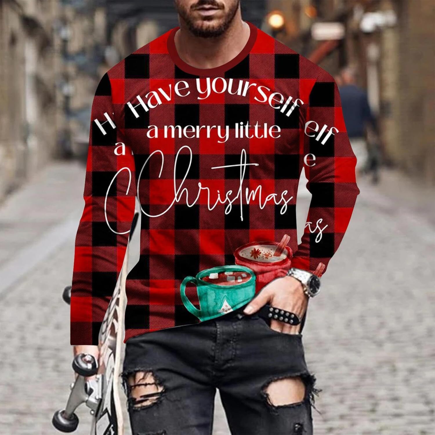 Long Sleeve Shirts for Men sweatshirt Men's Christmas Shirt Long Sleeve Crewneck Ugly 3D Xmas Tree Graphic Casual T Shirt Pullover Sports Tops Bl