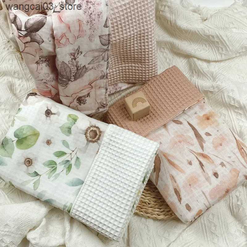 Blankets Swaddling Muslin Baby Bedding Swaddle Blanket Baby Blanket Newborn Gauze Infant Waffle Cotton Recieving Blankets Print Abies Accessories L240