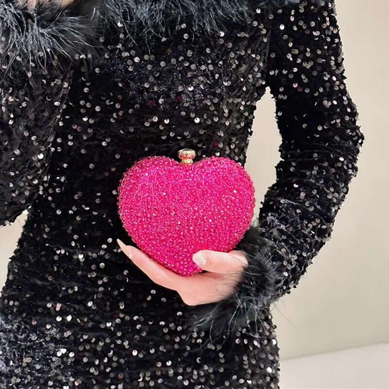 2024 Dia Inlay Heart Shape Crystal Clutch Purse Stones Evening Wedding Party Shoulder Bag Rhie Clutches Bags