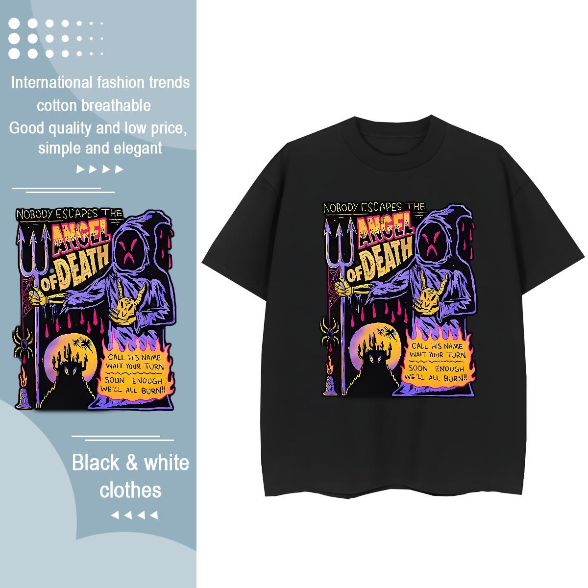 New T-Shirts 230g Cotton Breathable Soft Street skull Women Tshirts Loose fit Floral Print Top Shirts