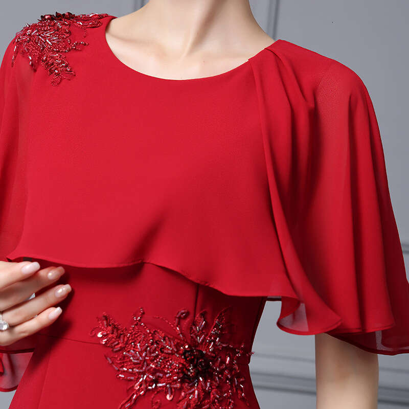 Red Womens Summer New Collection 2024 High End Formal Occasion Embroidered Nail Bead Dress
