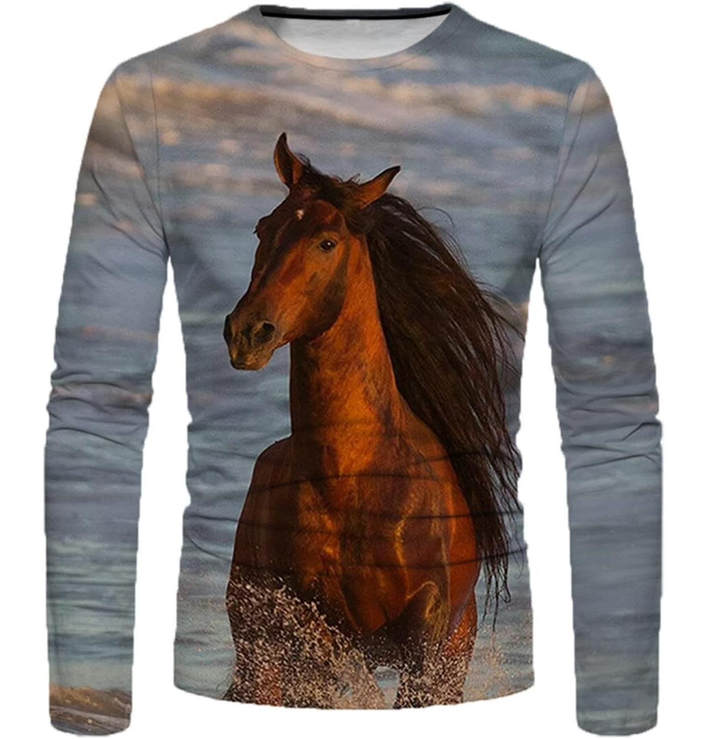 Long Sleeve Shirts for Men sweatshirt Men's Daily Tops 3D Horse Printed Tshirt Long Sleeve Crewneck Lightweight Pullover Casual Animal Graphic co