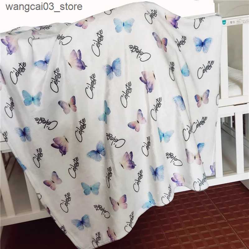 Blankets Swaddling Name Personalized Baby Blanket Swaddling Baby Bedding Crib Swaddle Butterfly Custom Newborn Gift Baby Blanket Birthday Gift L240910