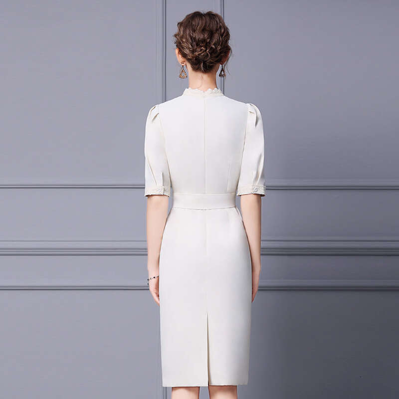 French 2024 Autumn New Product Formal Occasion Bubble Sleeves Lace Waist slimming Step Dress