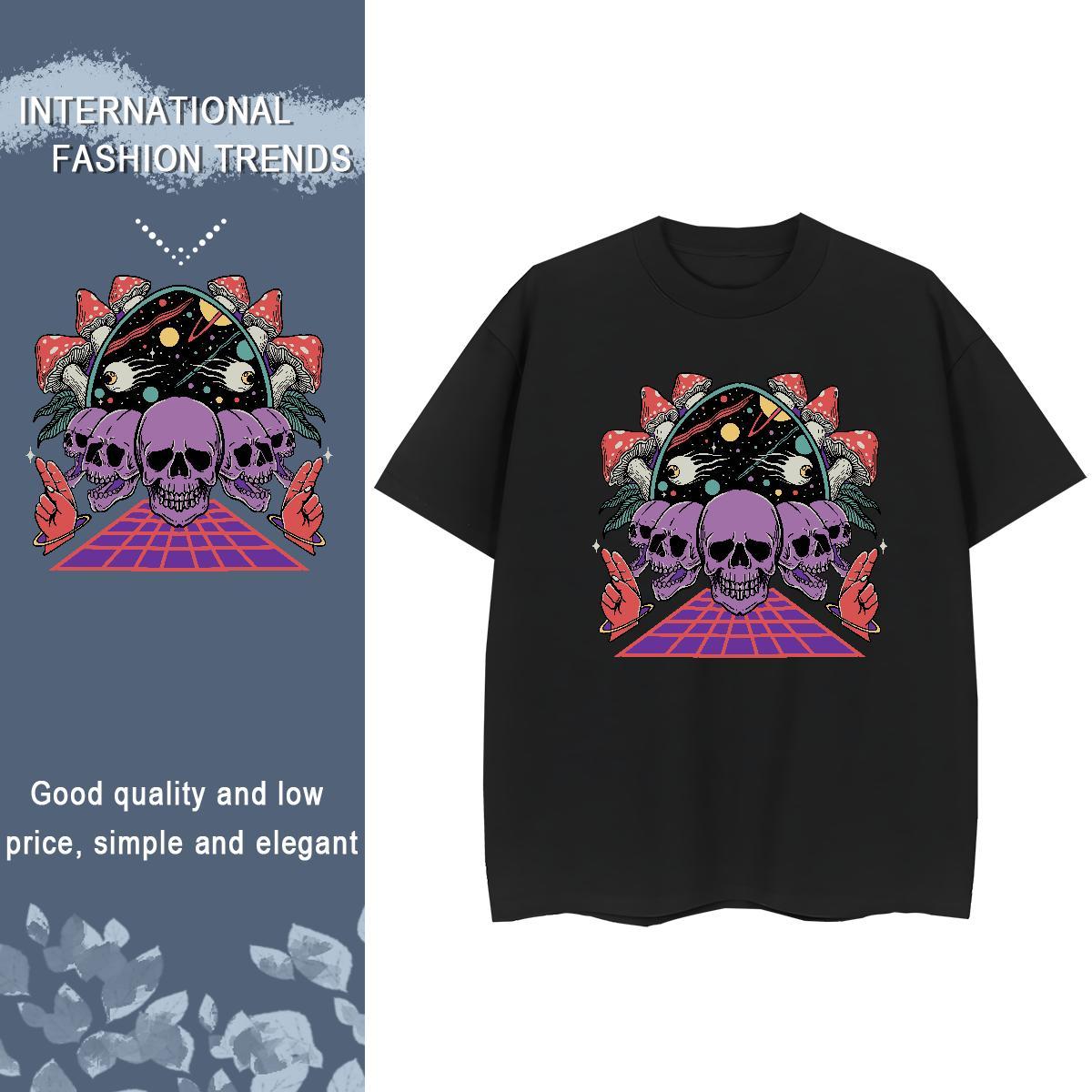 Designer Women T Shirts 230g Cotton Breathable Crew Neck Casual Beach skull Womens Tshirts Loose fit Cartoon Floral Printing Tees