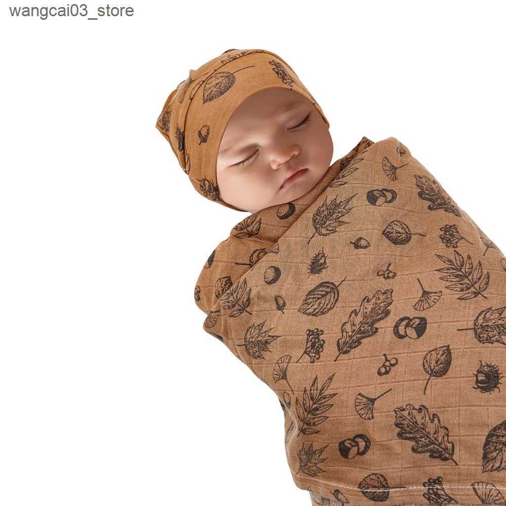 Blankets Swaddling Kangobaby #My Soft Life# 2023 New Premier Quality Bamboo Cotton Baby Muslin Blanket And Cap Breathable Newborn Swaddle L240910