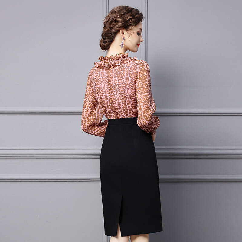 Autumn Dress for Women 2024 New Formal Occasion Bubble Lotus Leaf Edge Long Sleeves Hip Wrapping Skirt
