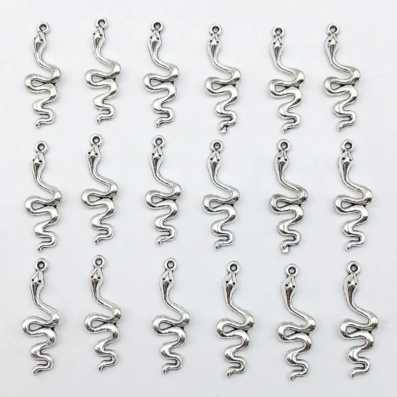 1020pcs 28x9mm Antique Silvery Snake Charms For Jewelry Making Bracelet Necklace Earrings Keychain Bag Clothing 241010