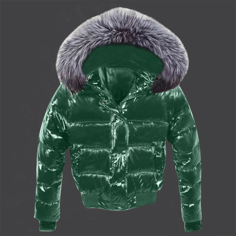 Big Fur Autumn Jacket Woman Puffer Parkas 2024 Fashion Green Coat Female Waterproof Winter Hooded Short Down 241009