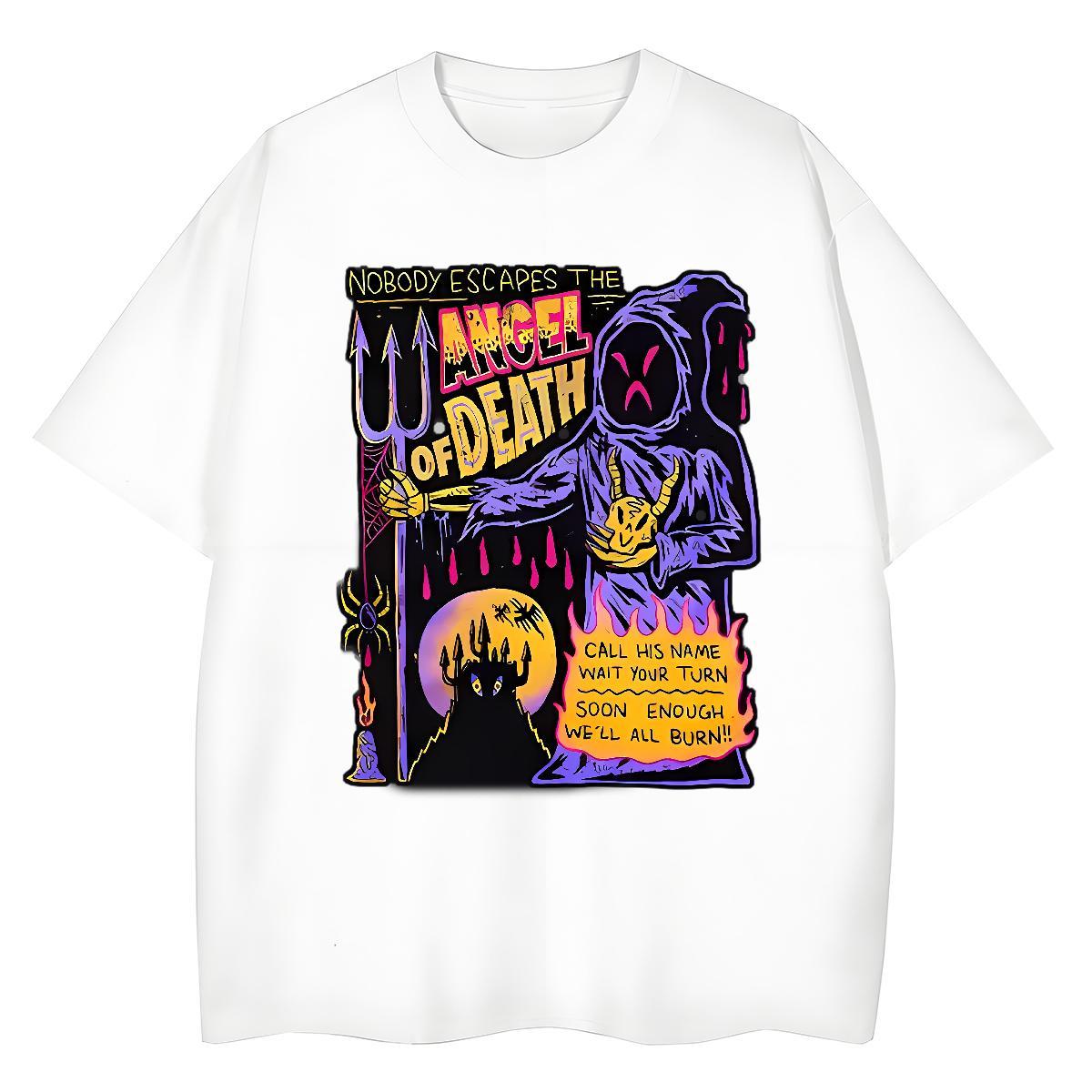 New T-Shirts 230g Cotton Breathable Soft Street skull Women Tshirts Loose fit Floral Print Top Shirts