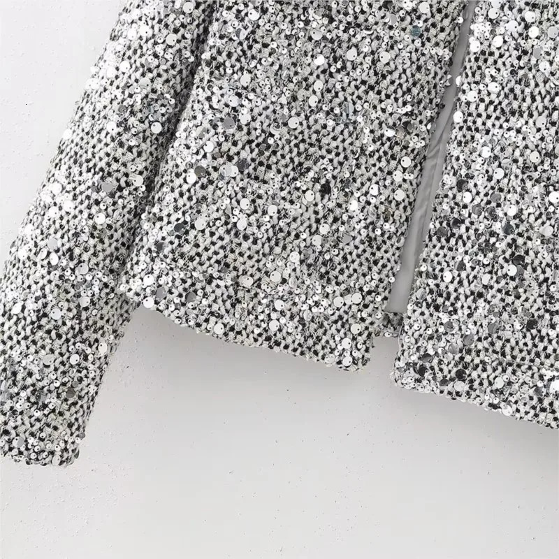 Party Club chic shiny Blazer sliver Sequin Women Jacket Long Sleeve Slim Cardigan Dress Up Streetwear Open Front Female Clothing 241011