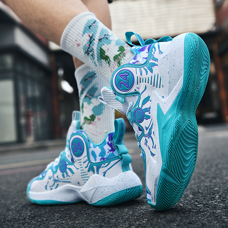 High top men's shoes 2024 autumn new soft soled combat basketball shoes junior high school students non-slip sports shoes