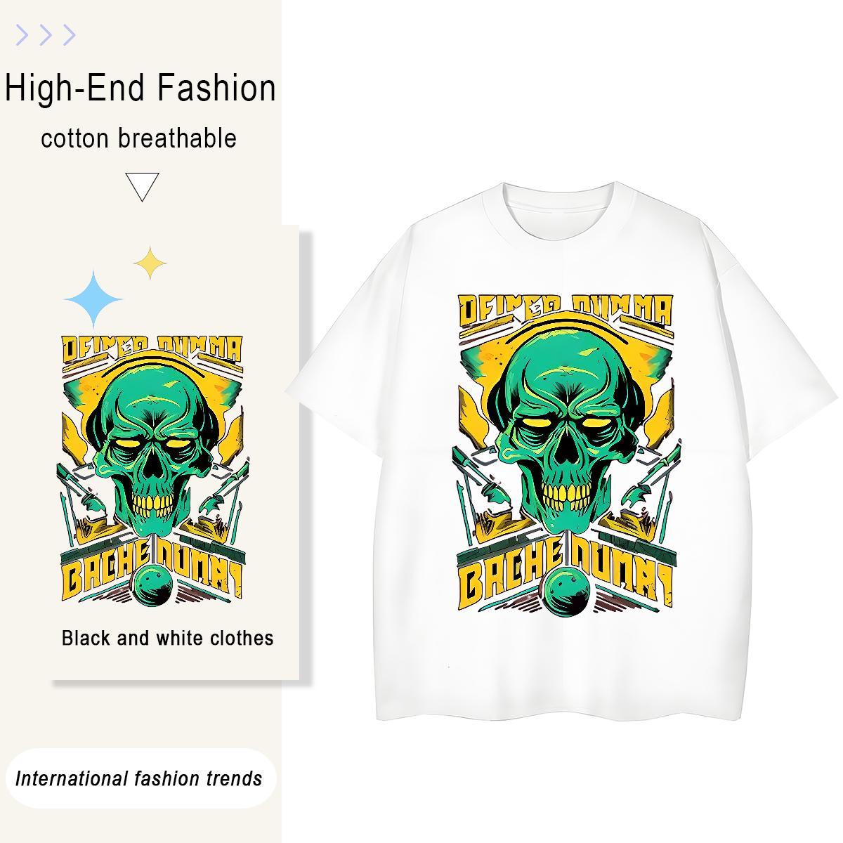 TOP Quality T shirt 230g Cotton Breathable Crew Neck Street Wear skull Womens Tshirts Wholesale Custom Cartoon Tops Shirt