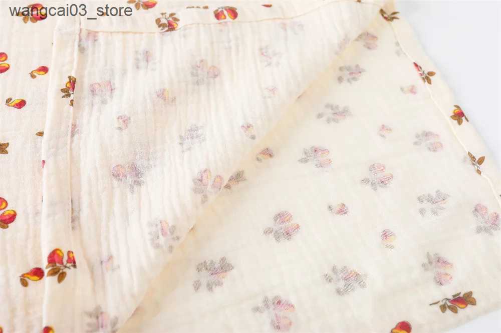 Blankets Swaddling Cotton Swaddle Blanket Baby Blanket Floral Print Muslin Diaper Swaddle New Born Crinkle Fabric Baby Born Stroller Cover L240910