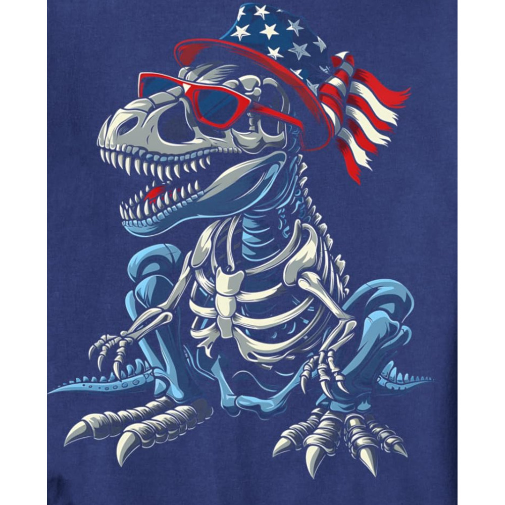 Long Sleeve Shirts for Men sweatshirt T-Rex Dinosaur Skeleton Fossil Fourth Of July USA American Sweatshirt Streetwear Casual tops clothes