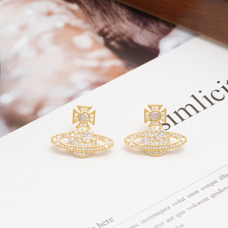 Light , fashionable, high-end, zirconia female niche design, Saturn earrings, versatile temperament, and atmospheric earring trend