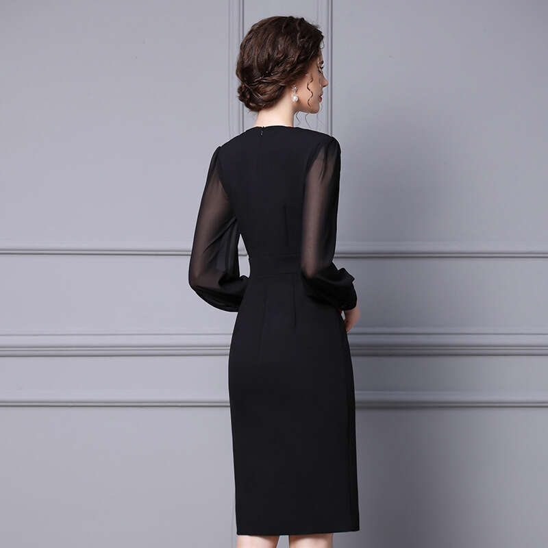 Autumn Womens 2024 New V-neck Dress Small Red Waist Collection Fashionable Long Sleeve Skirt