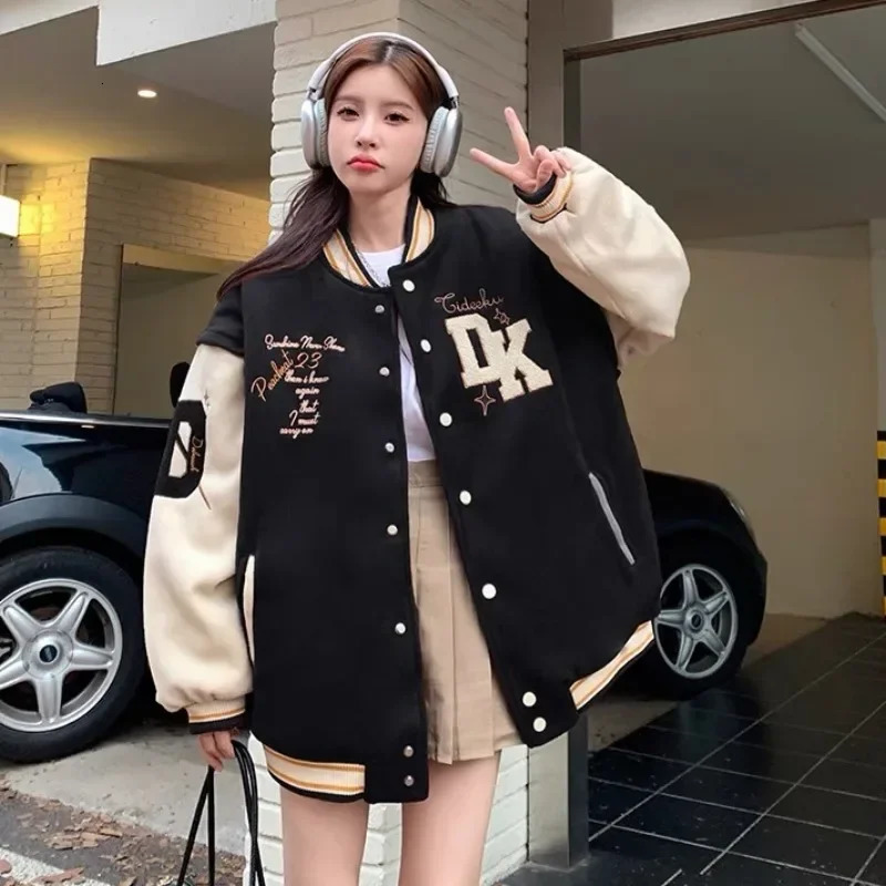 Korean Version Of Retro College Style Letter Embroidery Jacket And Coats Women Street Harajuku Casual Loose Baseball Uniform Top 241011