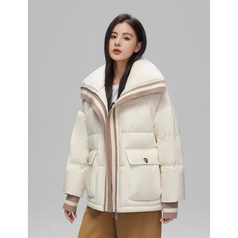 Womens down jacket black winter Korean fashion Y2K style streetwear fashionable warm womens jacket cotton beige jacket 241009