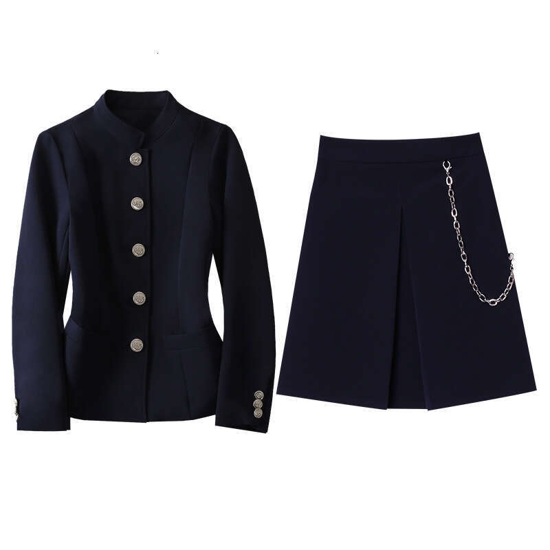 stand up collar top womens short skirt stylish long sleeved two-piece set fashionable slimming 2024 new set