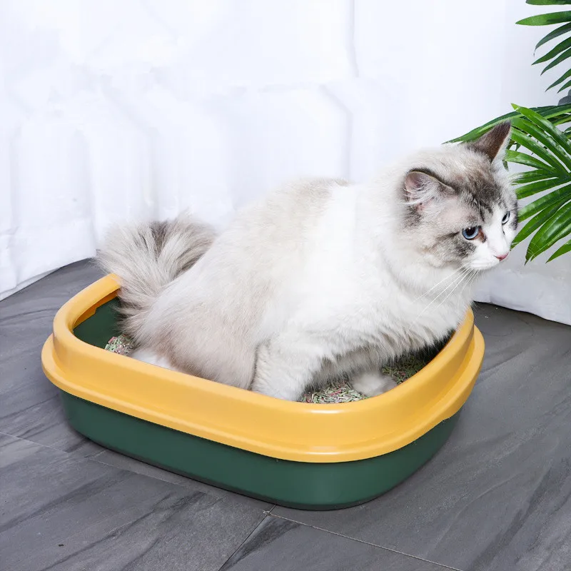 Large Capacity Cat Litter Box Semi-closed Anti-Splash Cats Toilet Pet Sandbox Kitten Tray Bedpan Cleaning Bath Basin Supplies