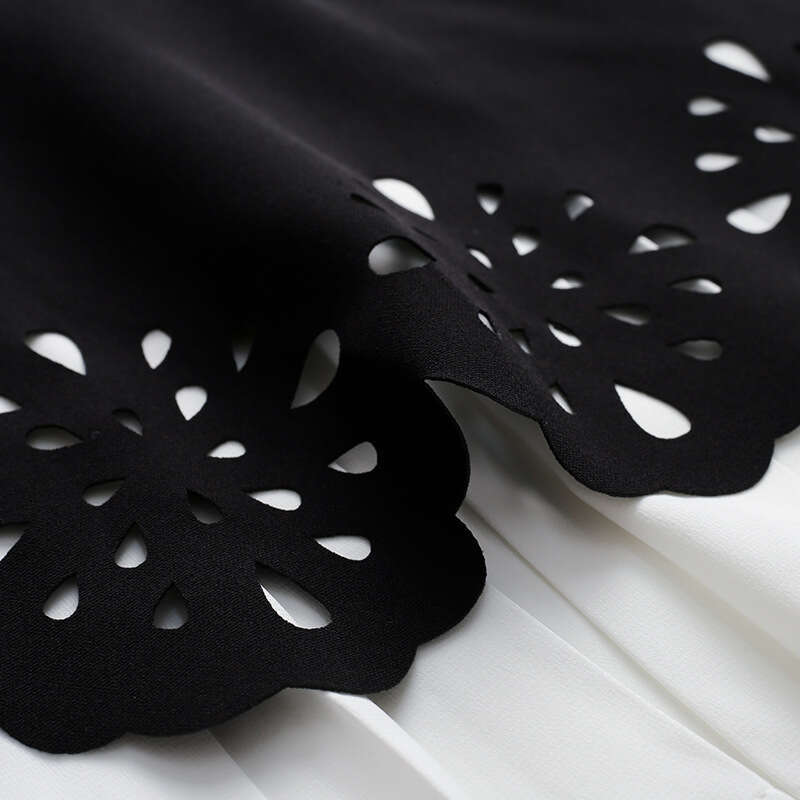 Black Dress 2024 Autumn New Long Sleeve Fake Two Piece Small Height Show High Waist Ruffle Edge Skirt