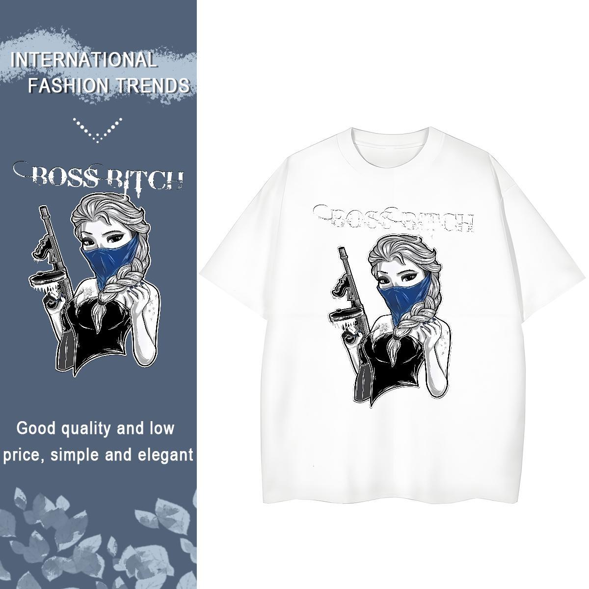 Fashion Casual Woman T Shirts 230g Cotton Breathable Street portrait Unisex Tshirts Free Shipping Floral Print Clothes Shirt