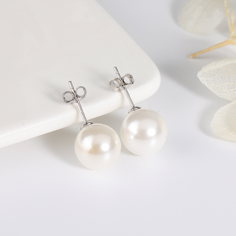 925 sterling silver women's Stud high quality pearl earrings 6mm 8mm 10mm 12mm white pearl Stud earrings