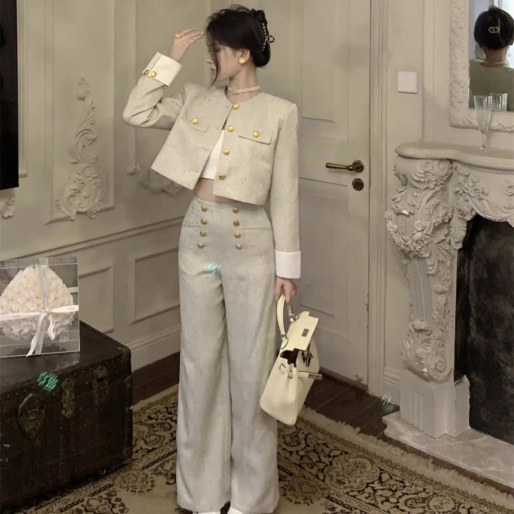 High class suit Womens clothing Autumn perfume short coat High waist pants two-piece womens suit 241010