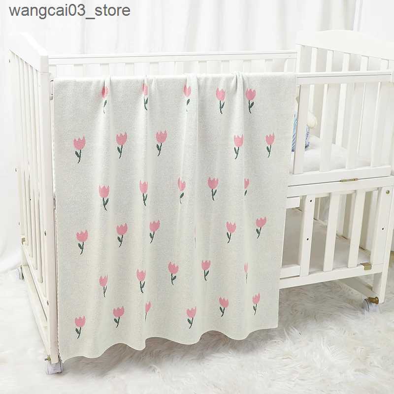 Blankets Swaddling Infant Baby Blankets Cotton Knit Newborn Girl Boy Bedding Quilt Cute Tulip 100*80CM Stroller Swaddling Warp Super Soft Sleep Bag L2