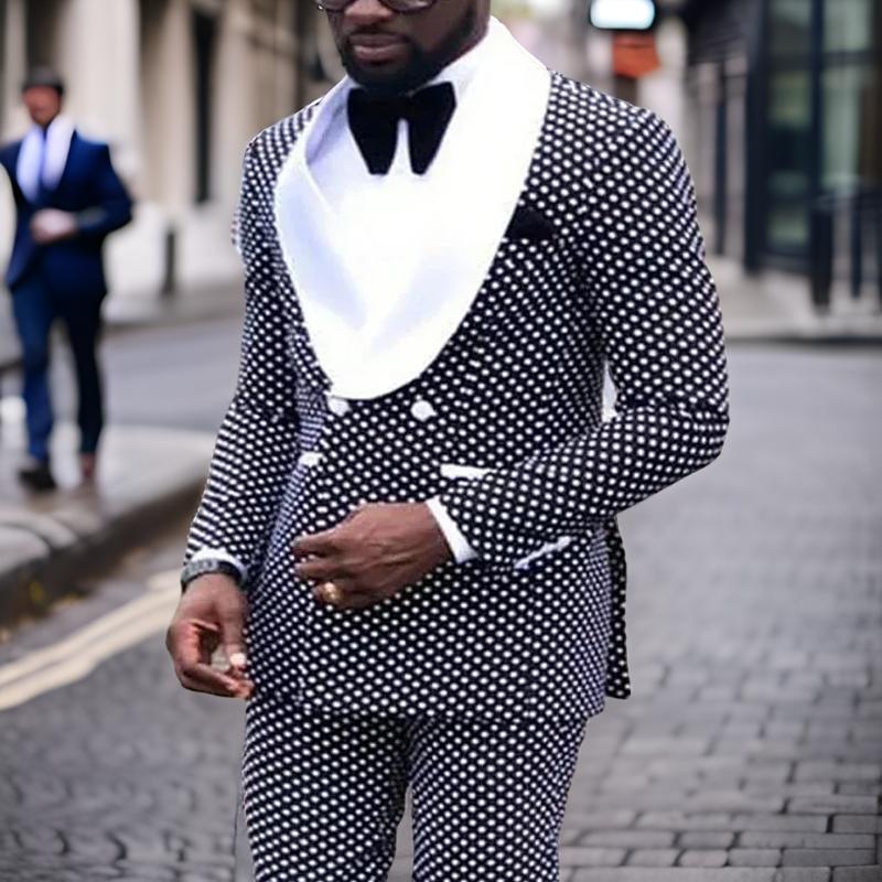 Dots Style African Suits For Men Double Breasted Shawl Lapel Jacket 2 Pcs Slim Fit Wedding Tuxedo Man Fashion Jacket Pants 2024
