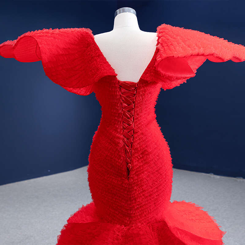 RSM Collection 67286 Layers Simple Red Evening Dress Sexy Fishtail Slim Fit Frill Exquisite Tulle Backless Party Prom Gown Robes