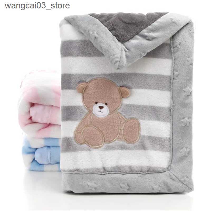 Blankets Swaddling Baby Blanket Newborn Double Thick Flannel Swaddle Wrap Breathable Warm Coral Fleece Blanket Cute Cartoon Soft Children Quilt L24091