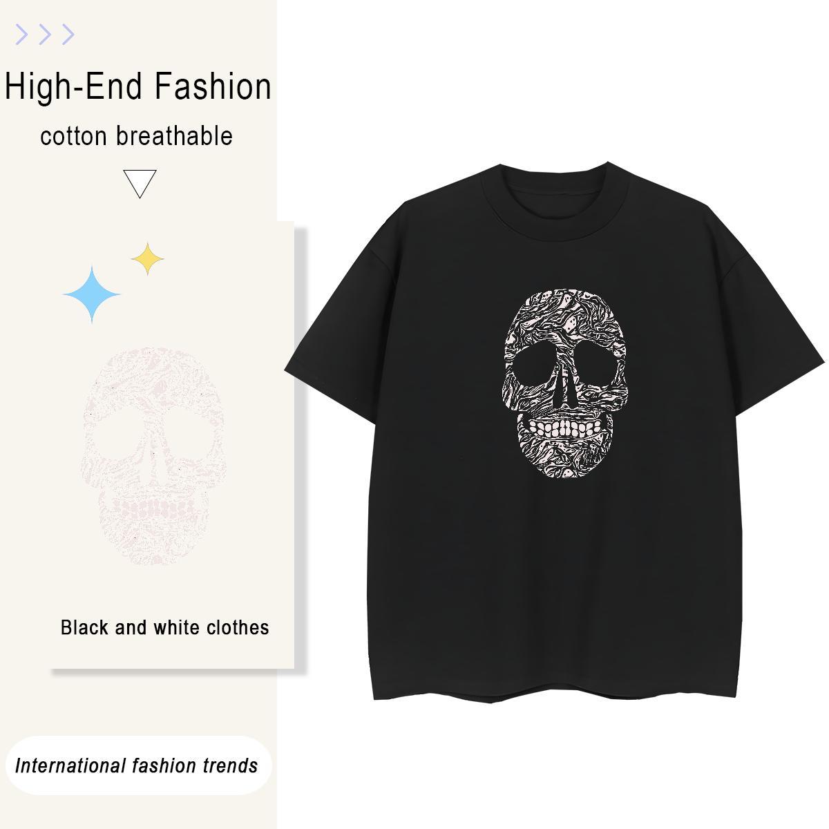 Factory Direct T Shirts Women 230g Pure Cotton Short Sleeve O-Neck Sports Street Wear skull Lady T shirt Soft White Plus Size Clothings