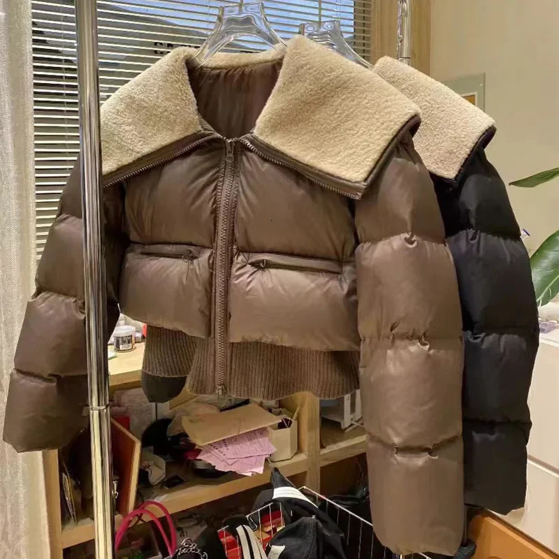 Big Collar Down Cotton Jacket for Women in Winter 2024 Fashionable and Stylish Korean Version Slim Fit Short Style 240930