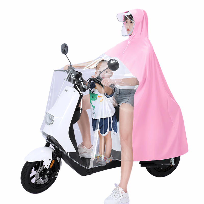 Electric car raincoat with child in front design, convenient and practical