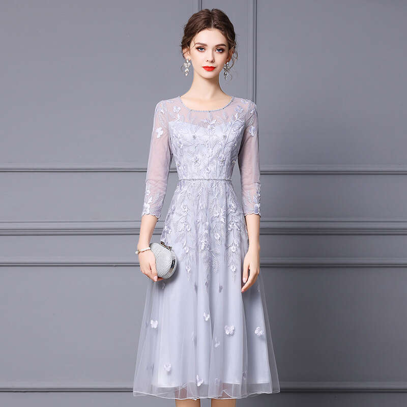 2024 Autumn New Style Womens Flavor High end Nail Bead Embroidered Long Dress