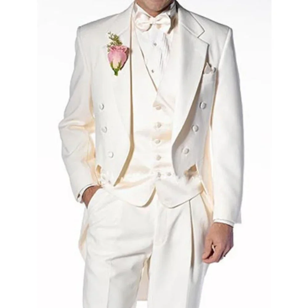 Wedding Suits For Men Double Breasted Tailcoat Custom Groom Tuxedo Fashion Italian Style Costume (Jacket + Vest + Pants) 2024