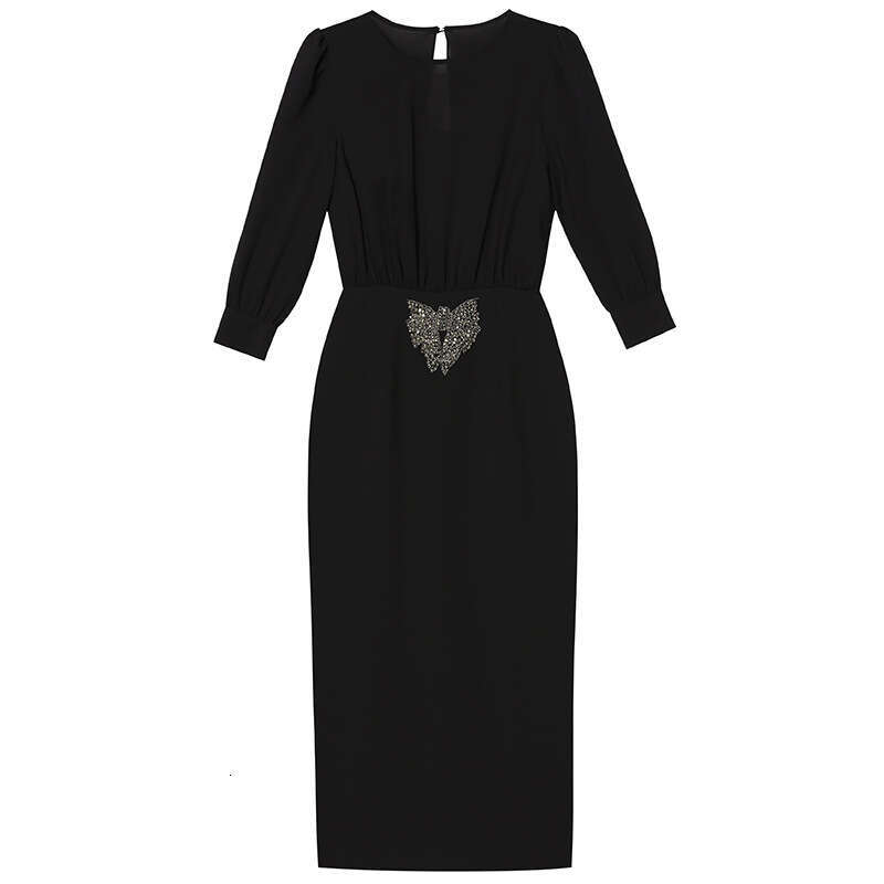 French Dress 2024 Womens New Autumn Sister Style High end Purple Nail Diamond Waist Bag Hip Skirt