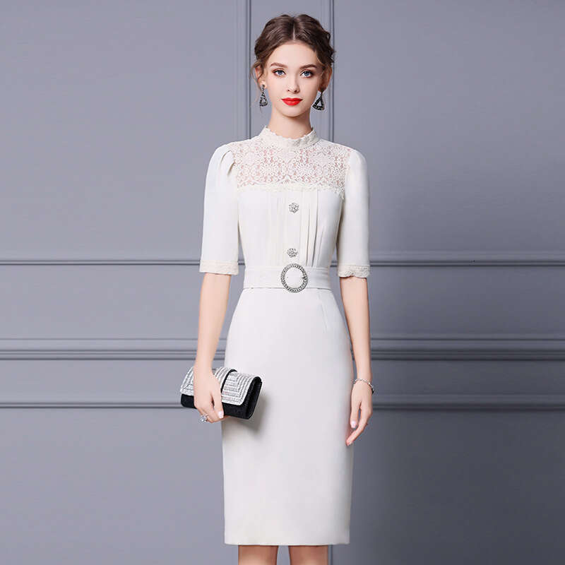 French 2024 Autumn New Product Formal Occasion Bubble Sleeves Lace Waist slimming Step Dress