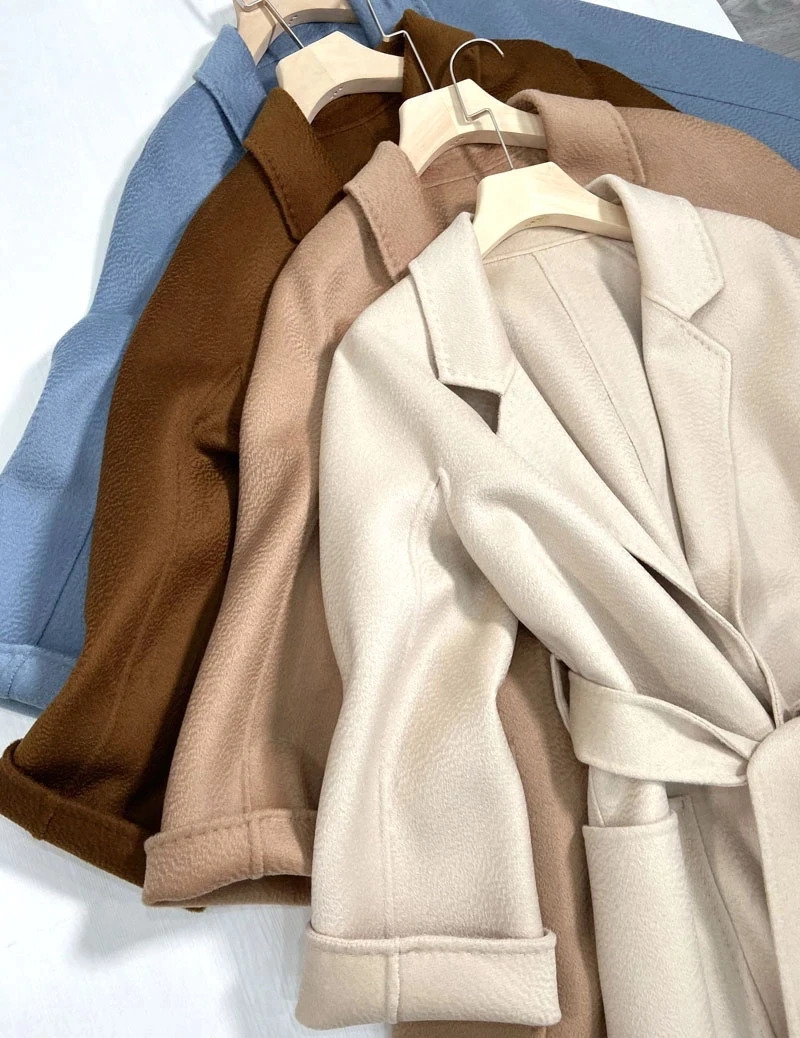 SPECIAL OFFER Cashmere Coat Female Winter MidLength Corrugated Black Wool Woman Autumn Casual Fashion Beige 240930