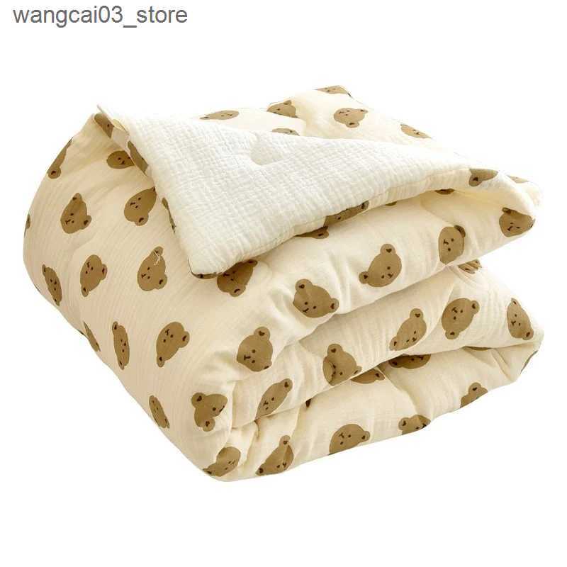 Blankets Swaddling Dropshipping Korean Baby Quilt Pure Muslin Cotton Blanket Baby Four Seasons Warm Soft Swaddle Wrapped Bedding Quilt L240910