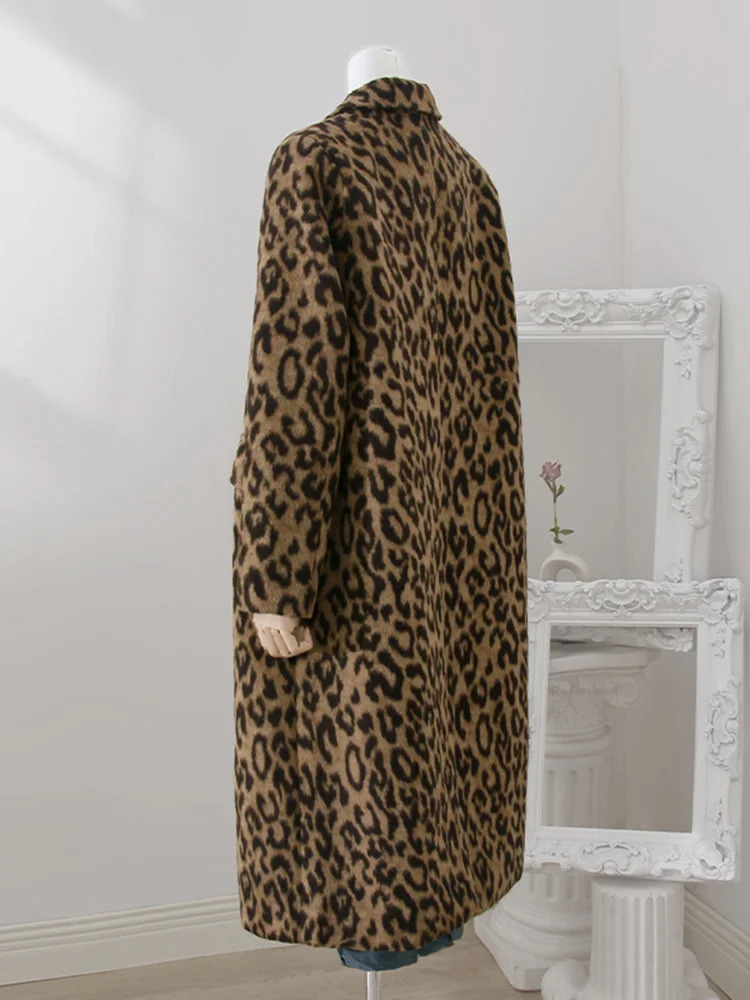 Lanmrem Leopard Print medium length wool coat suitable for women warm in winter durable niche loose clothing streetwear 32A391 241007