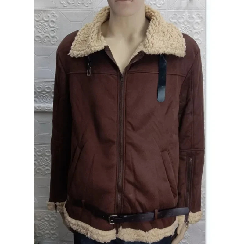 Mens winter fur collar leather jacket mens casual thick cashmere warm PU leather jacket outdoor windproof and cold proof jacket 240930