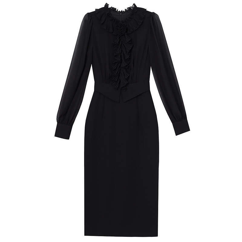 long sleeved for women in autumn 2024 new red mid length hip hugging dress waist cinching and slimming high-end feeling dress